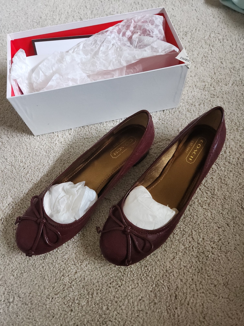 COACH ODETTE Women's Burgundy Leather Ballet Flats
